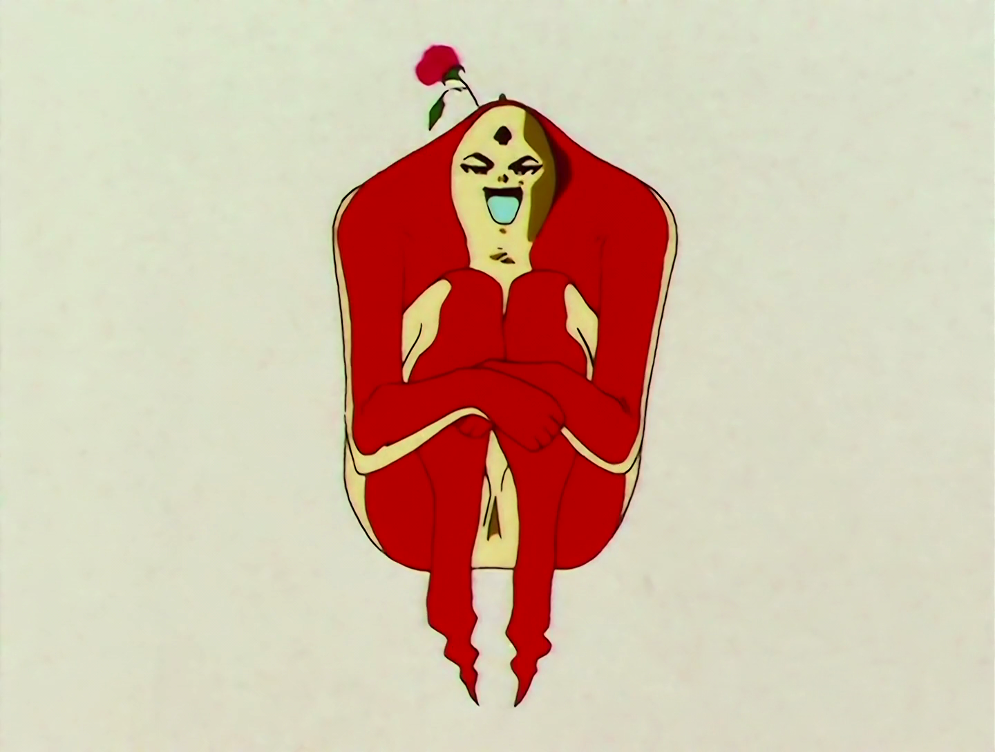 Bloody hell. So now Gum Mario has adopted what might charitably be described as a human form. He doesn’t have a distinct head, it’s more just a bump on top of his torso, so his face is kind of on his upper chest. He’s got his arms wrapped around his legs, which are tucked into his chest. Oh, and his feet don’t appear to be fully inflated. He has one of Tuxedo Mask’s roses stuck in what I suppose you might call his head.